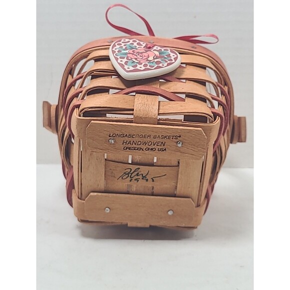 Vintage Longaberger 1995 Small Berry Basket Heart Sentiments Tie On - Picture 6 of 7